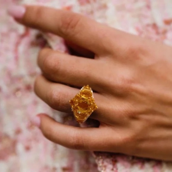 Citrine Diamond Cocktail Ring Abundance and Prosperity November Birthstone - Picture 7 of 8